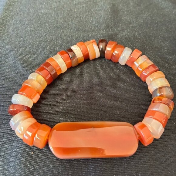 Carnelian Botswana Agate Beaded Stretch Gemstone Bracelet - Picture 1 of 4
